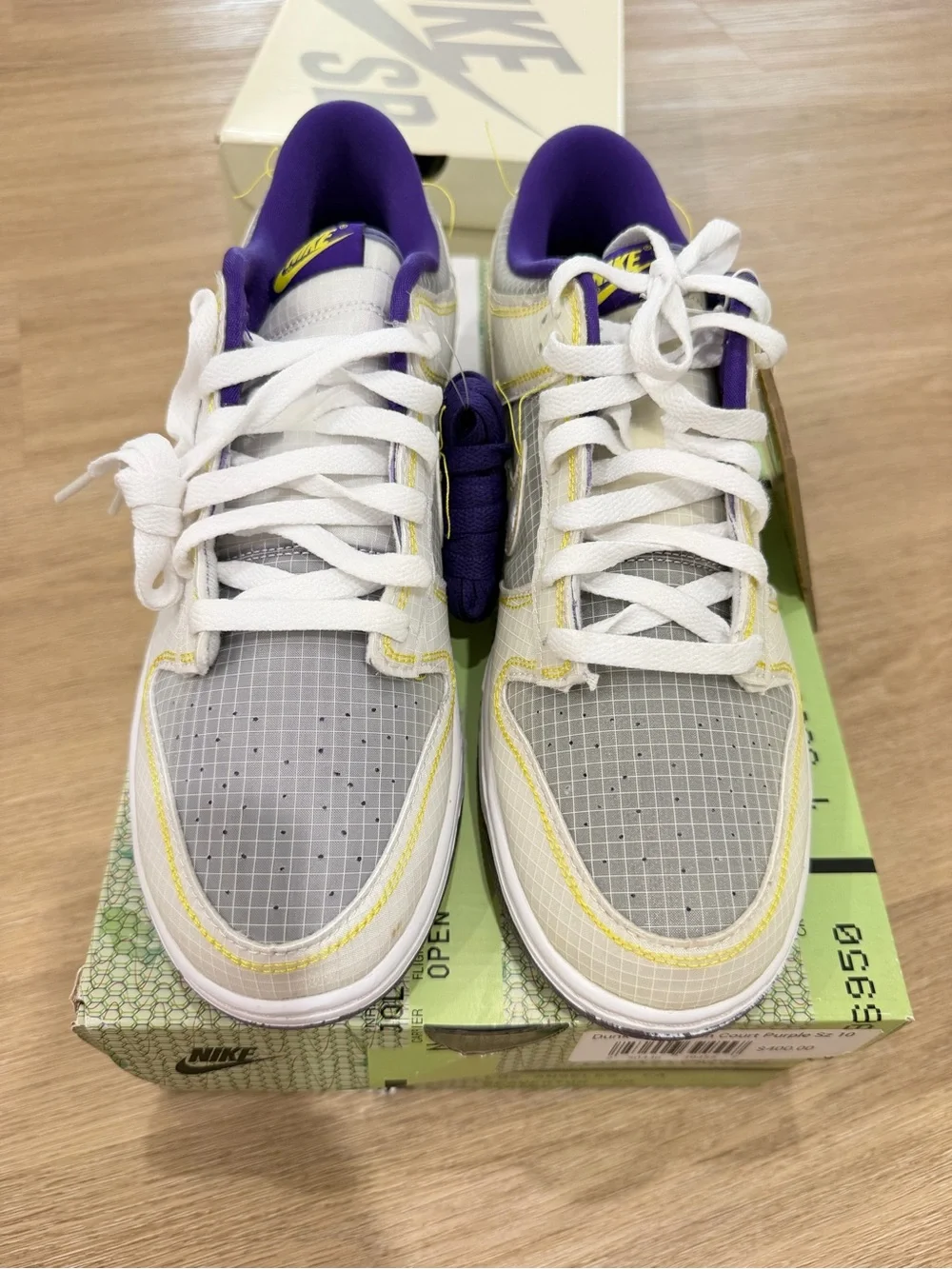Nike men’s   Low-Top Sneakers — White, Gray & Purple with Yellow Accents